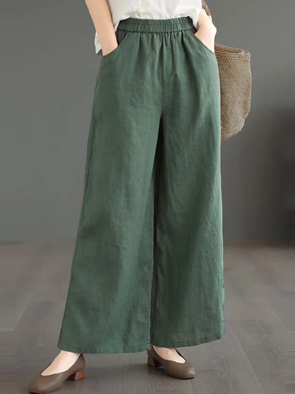 

Slimming High Waist Wide Leg Pants Cotton Linen Casual Straight Leg Thin Summer Trousers for Women Commute Pure Color