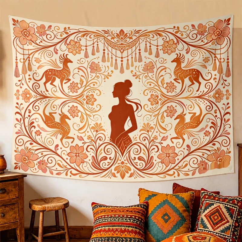 Large Boho Tapestry Wall Hanging Bohemian Floral Wall Art Vintage Jungle Ethnic Aesthetic Decor Tapestry Home Decoration Bohemia