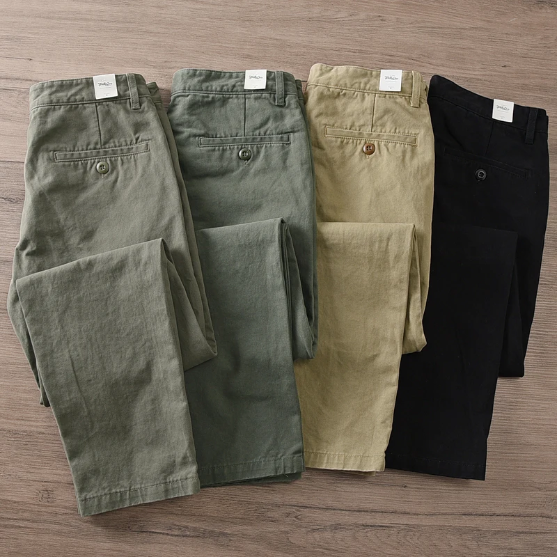 

Retro Workwear Casual Pants Men's Spring Autumn Chino Loose American Sle Straight Leg Long Trousers Trendy Cotton Youth