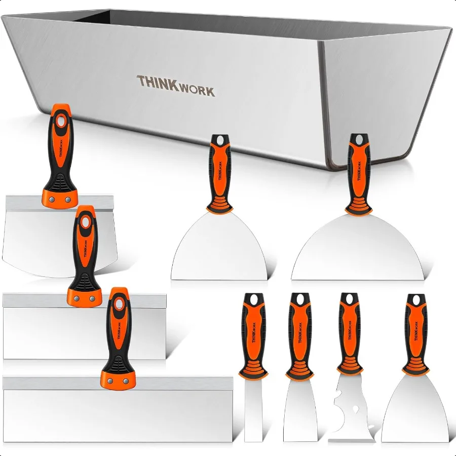 

Drywall Knife Set 10Pcs Drywall Tools Include Stainl Steel Putty Knife Set Taping Knives Painter Scraper 14 Mud Pan and Scoop S