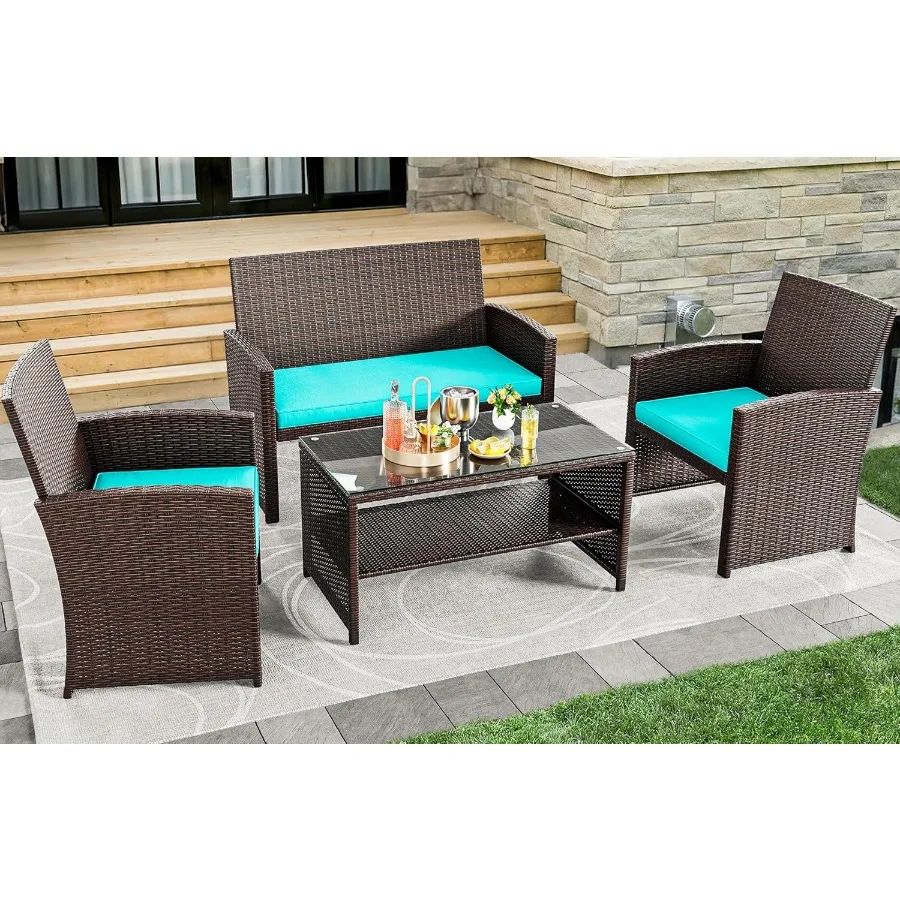 YITAHOME أثاث الفناء الخوص في الهواء الطلق بيسترو مجموعة 4 قطع جميع الأحوال الجوية الروطان المحادثة Loveseat لشرفة الفناء الخلفي وفي ديسمبر #3