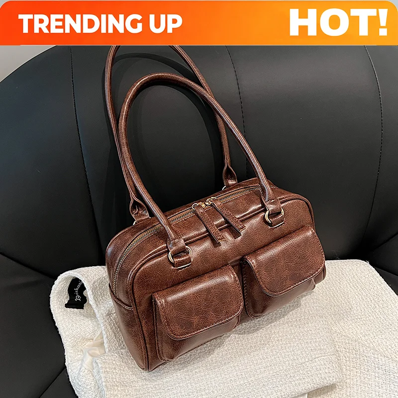 Small Double Pockets Shoulder Bags For Women 2025 New Fashion Trend Designer Underarm Bag Female Handbags And Purses