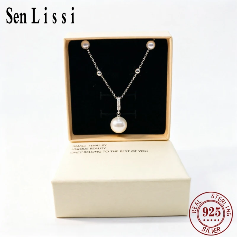 SENLISSi -Women Fine S925 Sterling Silver Double Box Chain Necklace Shiny Zircon Star Circle Pendant Fashion Stackable Jewelry