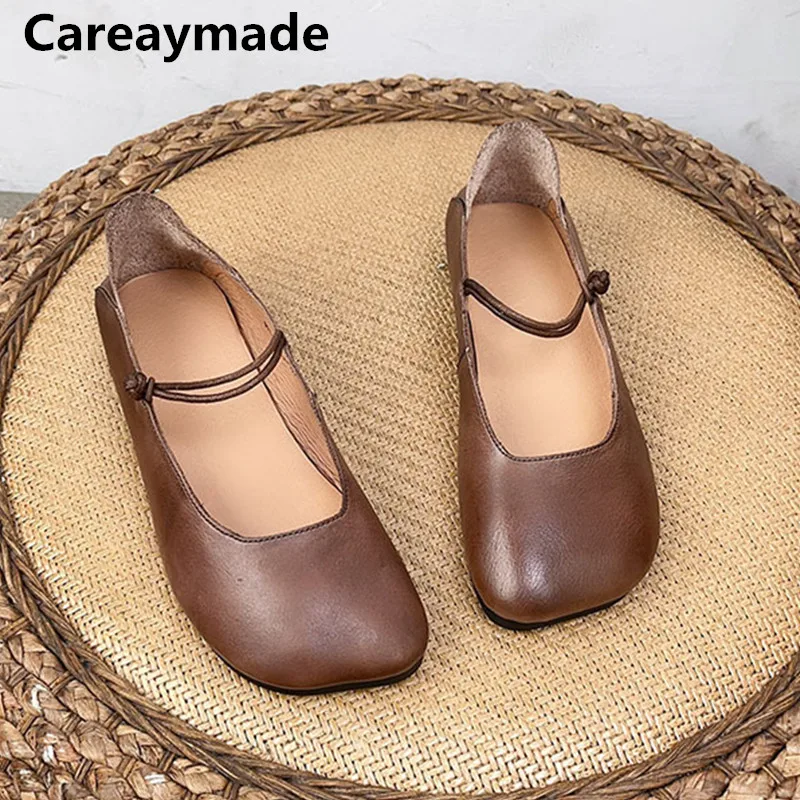 Careaymade-100% Genuine Leather Top designer brand women shoes low top solid color leisure shoes lazy single shoes round head