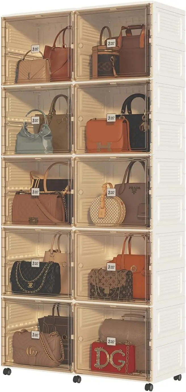 

10 Cubbies Handbag Storage Organizer for Closet,Purse Storage Organizer,Shoe&Boots Cabinet Storage with Magnetic Door