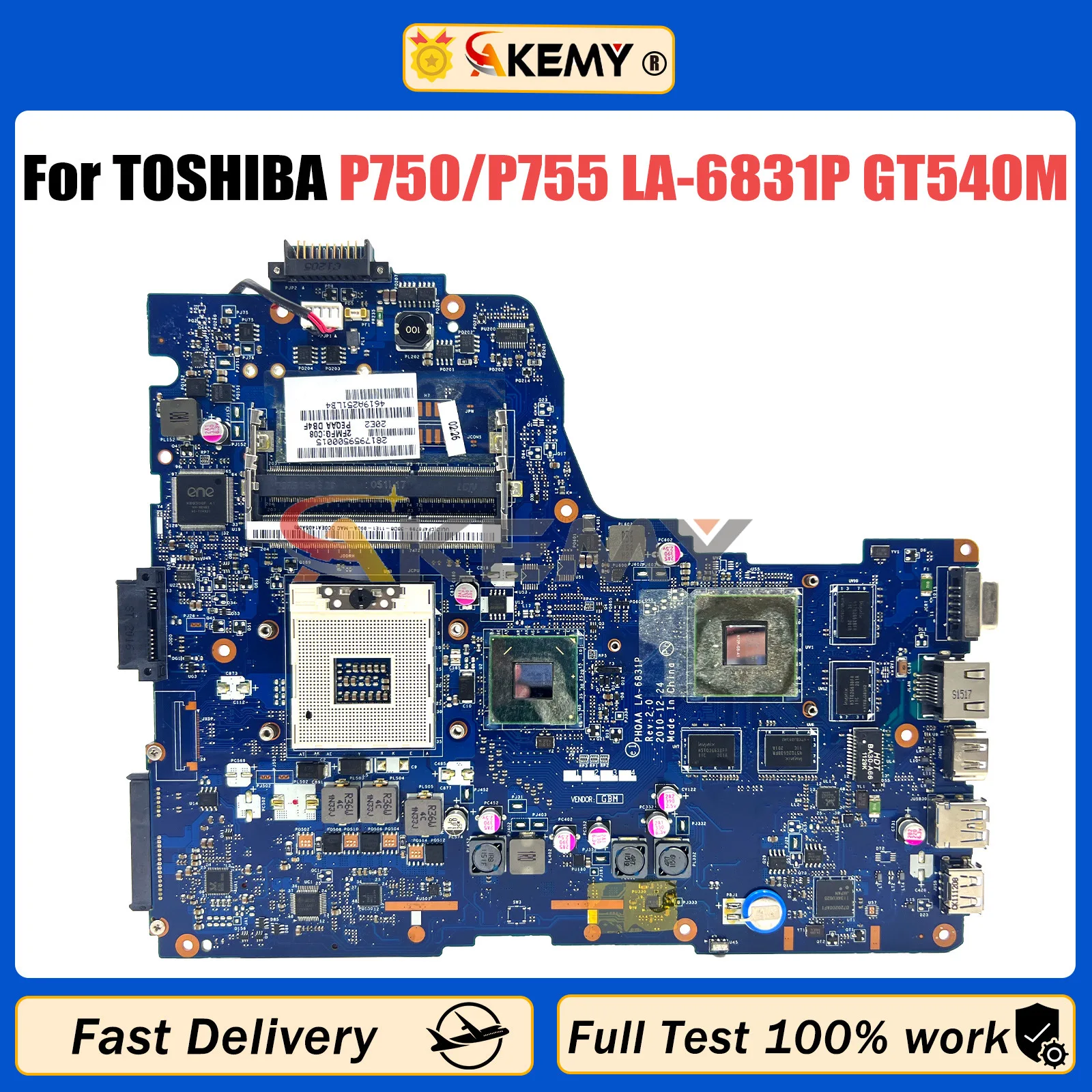 LA-6831P Mainboard For Toshiba Satellite P750 P755 Laptop Motherboard GT540M HM65 DDR3 K000121880 PHQAA fully tested