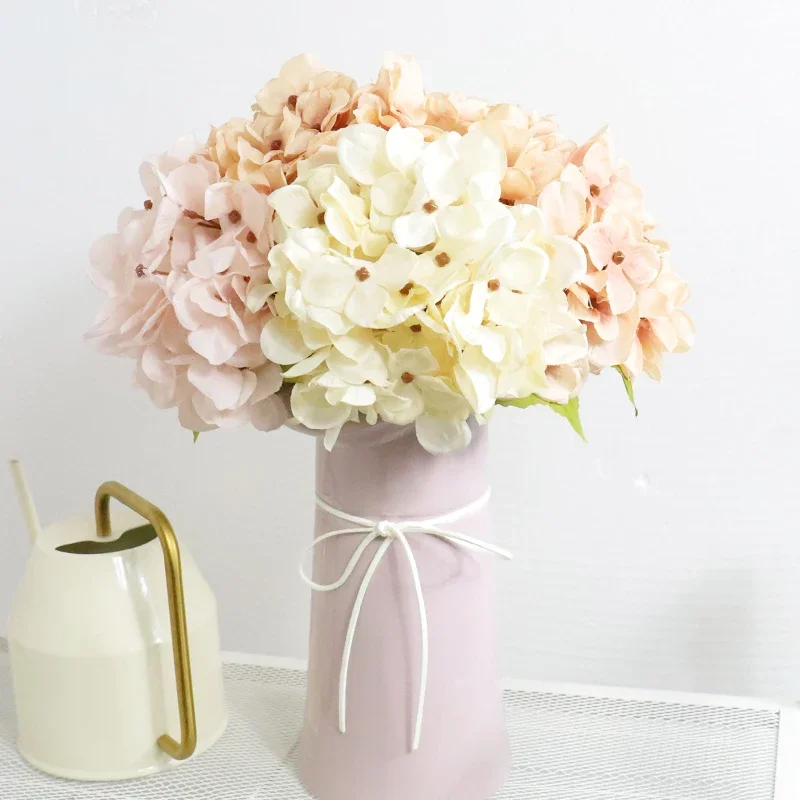 White Hydrangea Artificial Flowers Silk for Wedding Home Decoration Luxury Fake Flower Branch Wall Backdrop Vase Accessories