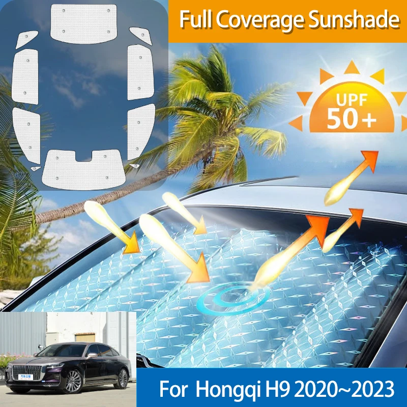 

For Hongqi H9 2020 2021 2022 2023 Car Full Covers Sunshade Auto Accessories Anti-UV Protection Parasol Window Stickers Sun Visor