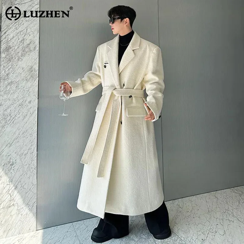 

LUZHEN Embroidery Coat Designer Baggy Woolen Thick Long Lace Handsome High Quality Thermal Casual Elegant 2025 Men Trench JY4676