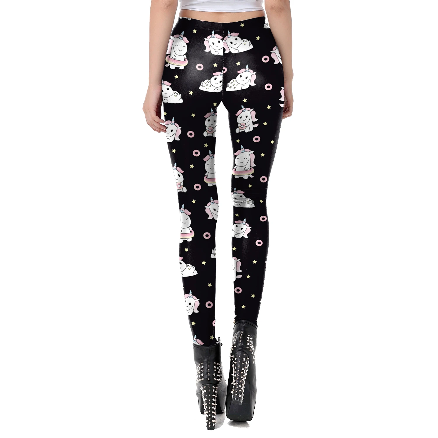 Urocze, kreskówkowe, nowe legginsy damskie z kolorowym jednorożcem, żywy nadruk, spodnie streetwearowe, legginsy 2026 nowość