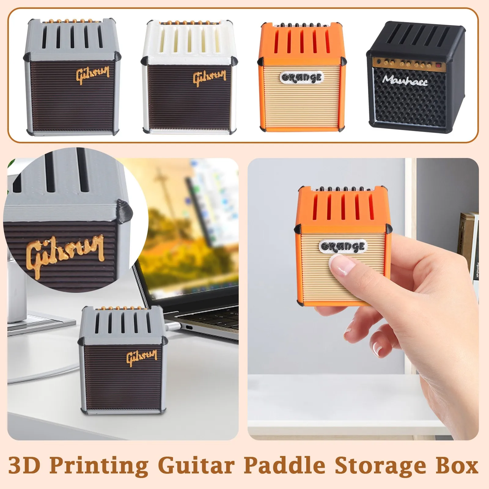 Large-capacity Portable Guitar Pick Holder Waterproof 3D Printed Amp Speaker Guitar Picks Case Picks Storage and Display