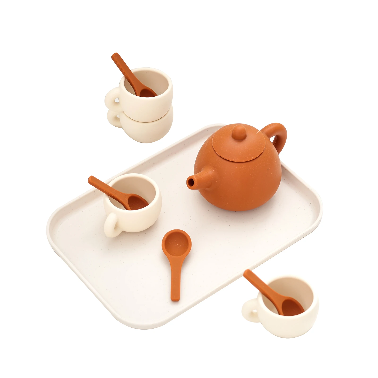 Free Custom Silicone Tea Set for Age 1-3 Kids, 6Pcs Teapot Cups Coasters Carrying Scoop, Kitchen Accessories Pretend Play Gifts