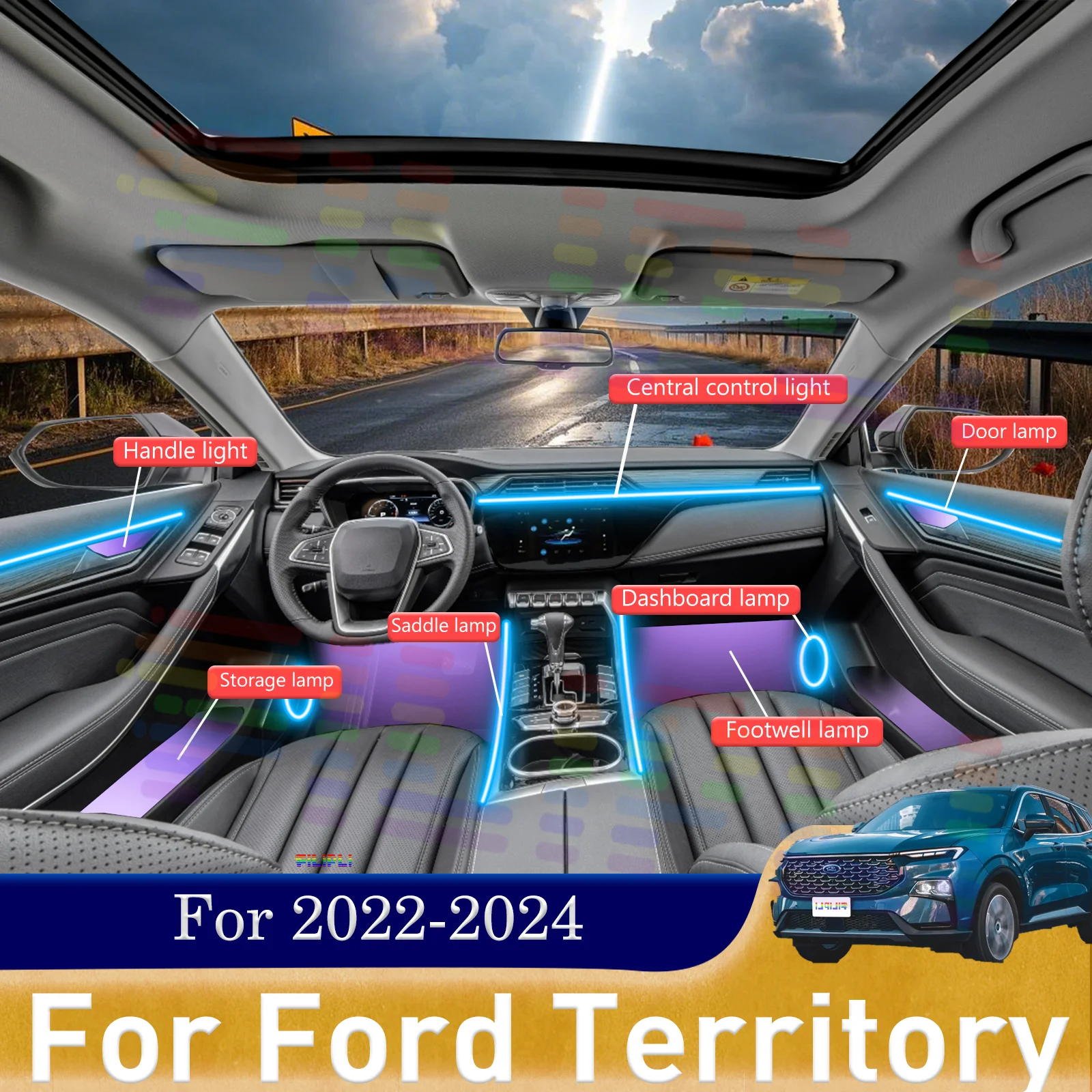 

Для Ford Territory Настраиваемые автомобильные светодиодные ленты, управление через приложение для визуализатора музыки и миллион цветов