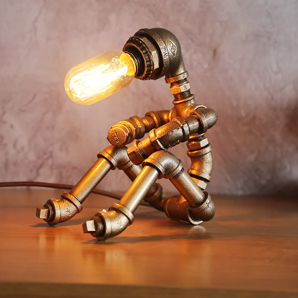 American Retro Water Pipe Lamp Punk Robot Decorative Table Lamp