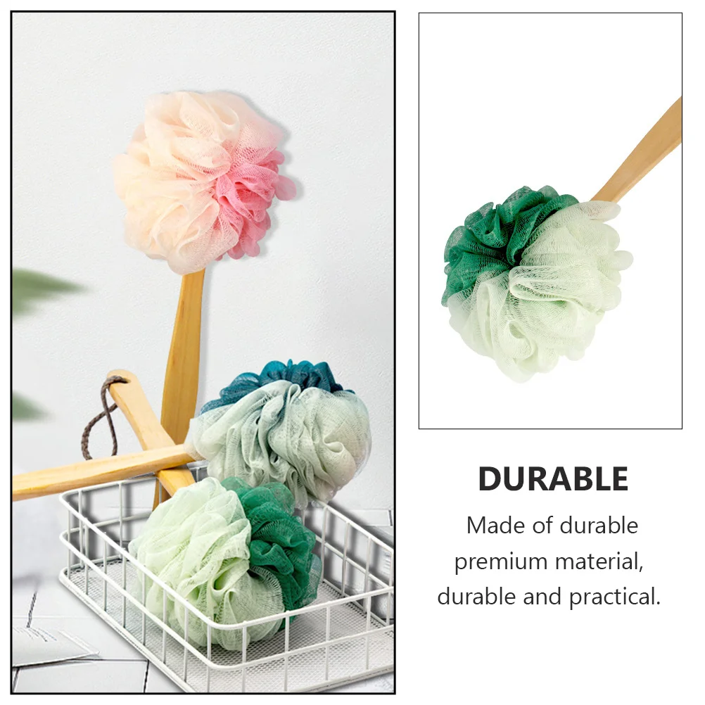 

3Pcs Bath Sponge Long Handle Shower Brush Soft Material with Lanyard Design for Space-Saving Storage Delicate Mesh Foam Enhancer