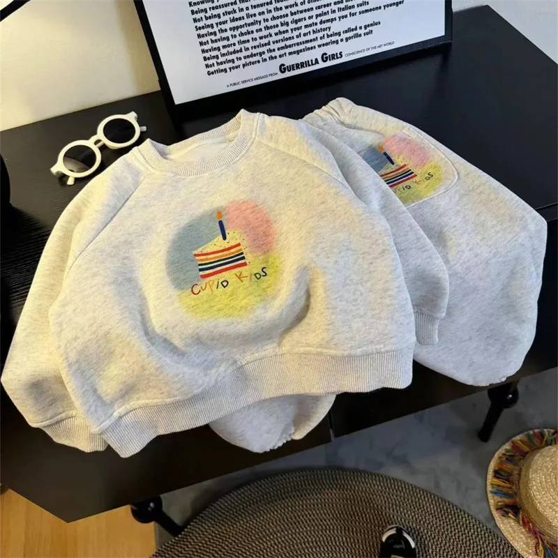 الفتيان الفتيات مبطن مجموعات الطفل بدلة دافئة الاطفال القطن بلوزات + السراويل 2 قطعة ملابس الخريف 2025 ملابس الأطفال لطيف 1-10 سنوات #2