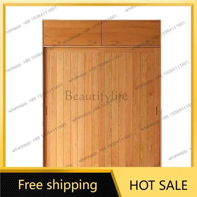Factory Direct Sales Japanese All Solid Wood Wardrobe Ash Wood Nordic Sliding Door Wardrobe Household