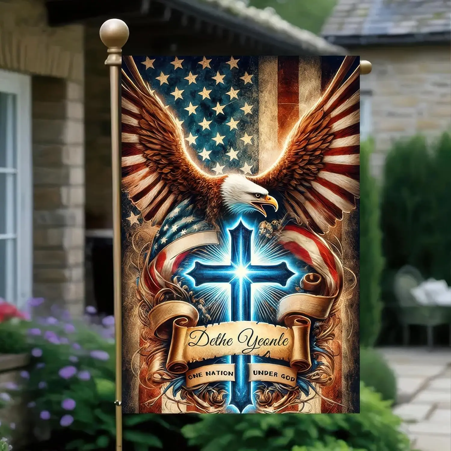 Cross Patriotic Eagle 4th of July Garden Flag 12x18 Inch Double Sided Outside One Nation Under God American Eagle Yard Flag  SSL