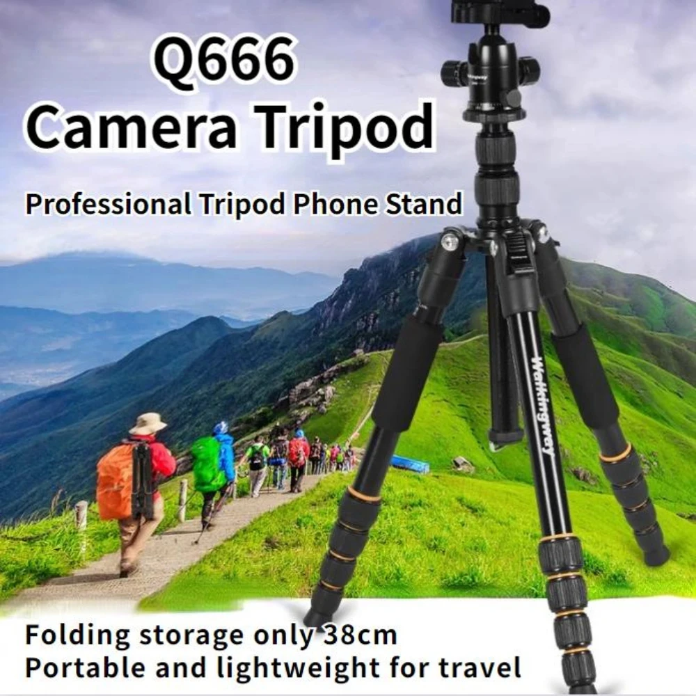 Walkingway Q666 Aluminum Alloy Protable Professional Travel Camera Tripod Monopod Ball Head&Phone Holder for DSLR Smartphone