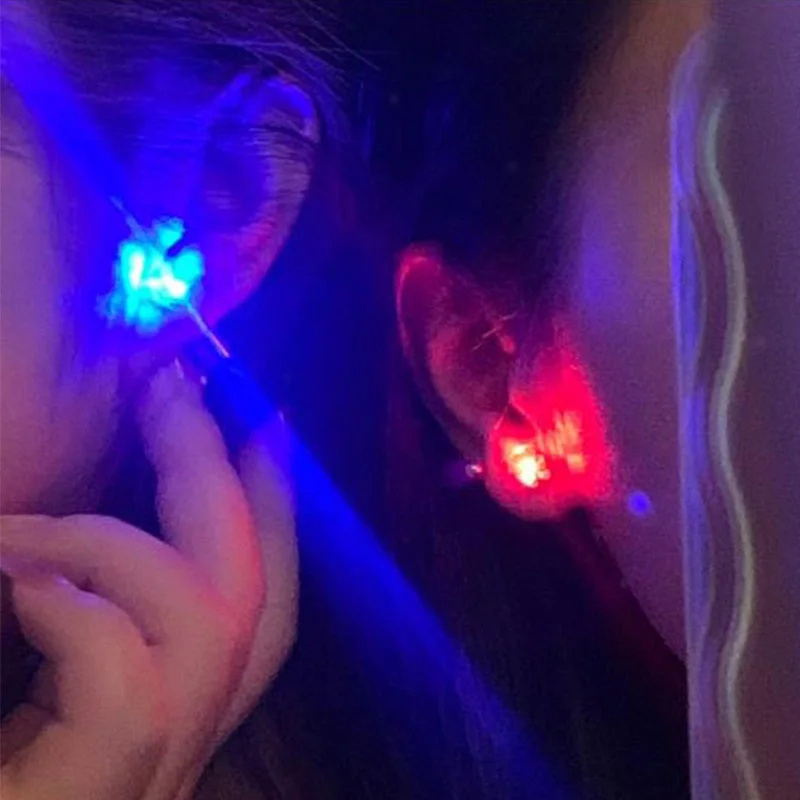 Colorful LED Luminous Stud Earrings Square Zircon Earrings Men Women Bar Rave Party Ear Stud Jewelry Colorful Glowing Earring