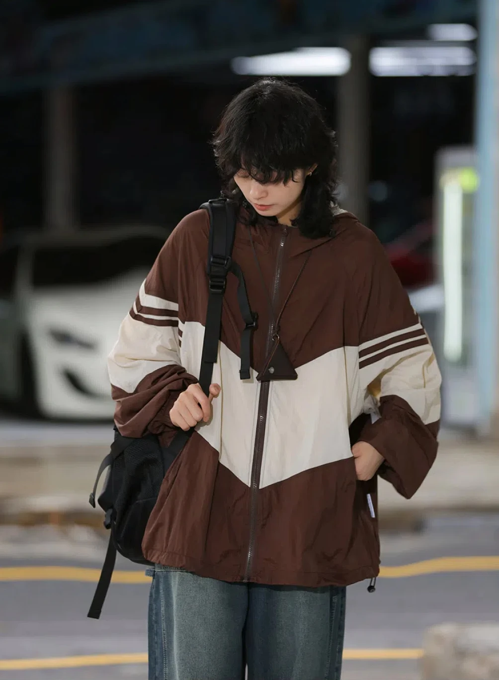 

Ретро-японская куртка свободного кроя в студенческом стиле, для активного отдыха, с защитой от солнца, рабочая одежда, тонкая верхняя одежда, в полоску, на молнии