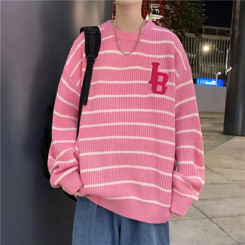 عارضة الأزياء العصرية الرجال الشتاء Crewneck سترة البلوز طويلة الأكمام الشباب شعبية بسيطة فضفاضة