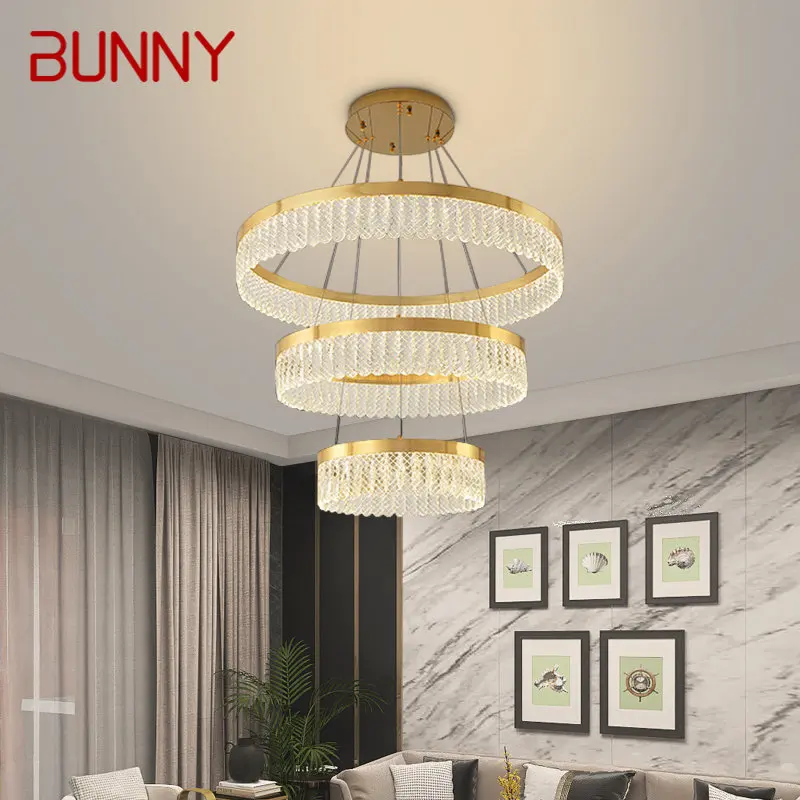 

BUNNY Modern Crystal Pendant Lamp LED Vintage Light Luxury Rings Chandelier Home For Living Dining Room Bedroom Decor