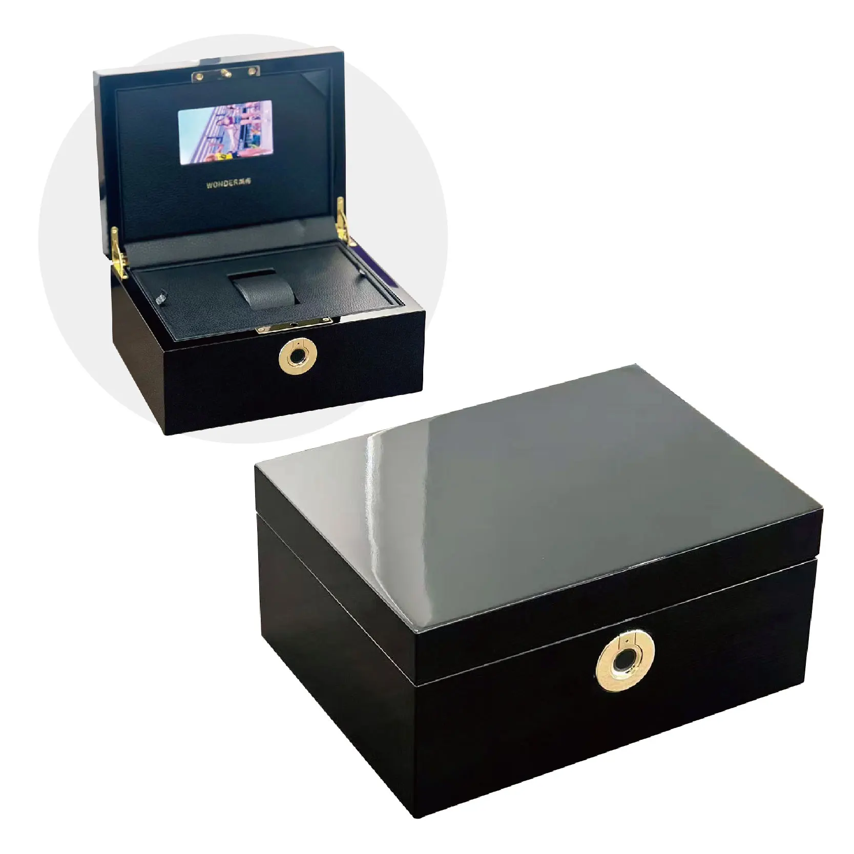 Premium Black Wood Watch Box-Protective Lockable Design for Safe Keeping Customized by Manufacturer for Home & Travel