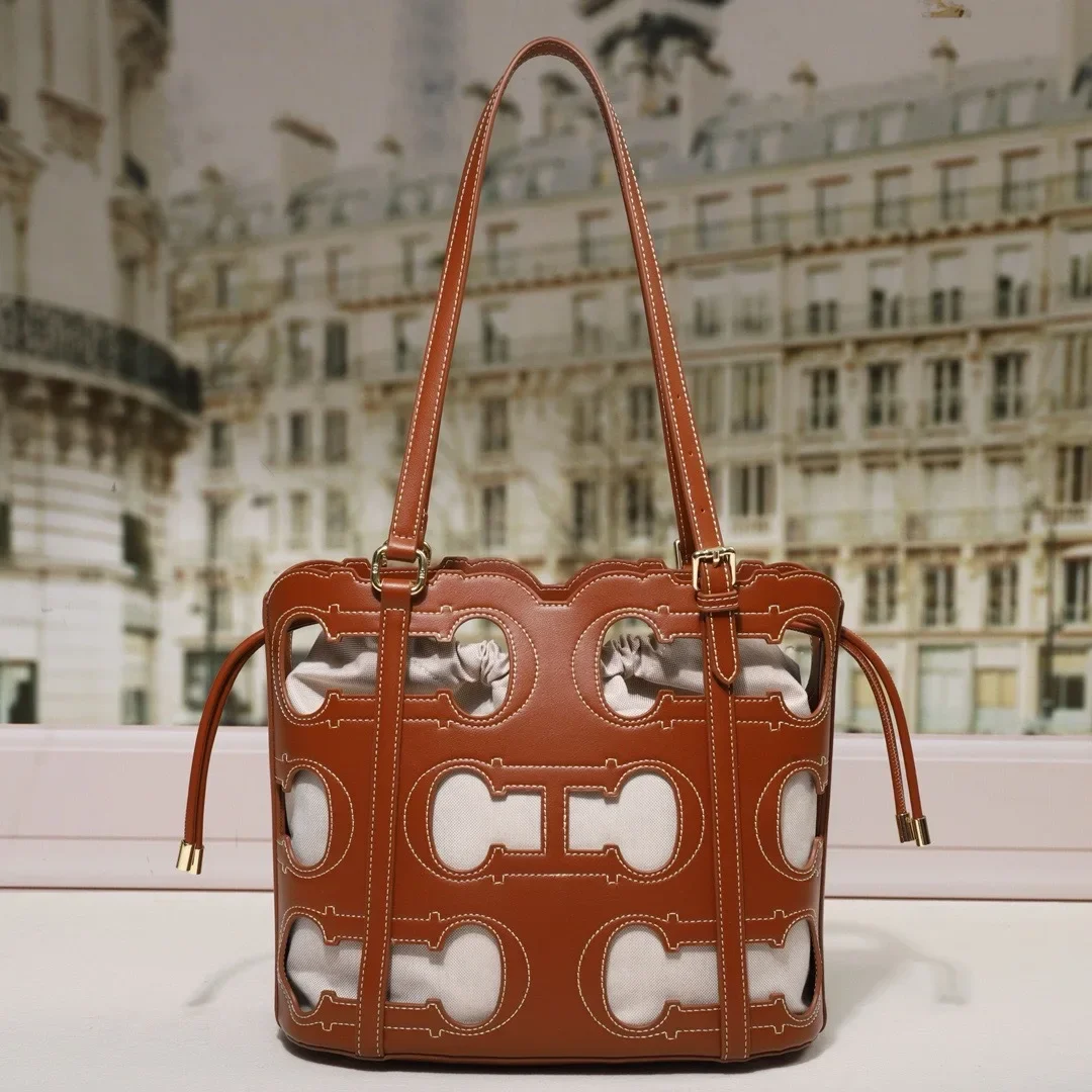 

Boho Chic Cut-Out Bucket Bag for Women - Premium Textured Handbag, Versatile Leather Shoulder Bag & Crossbody for Everyday