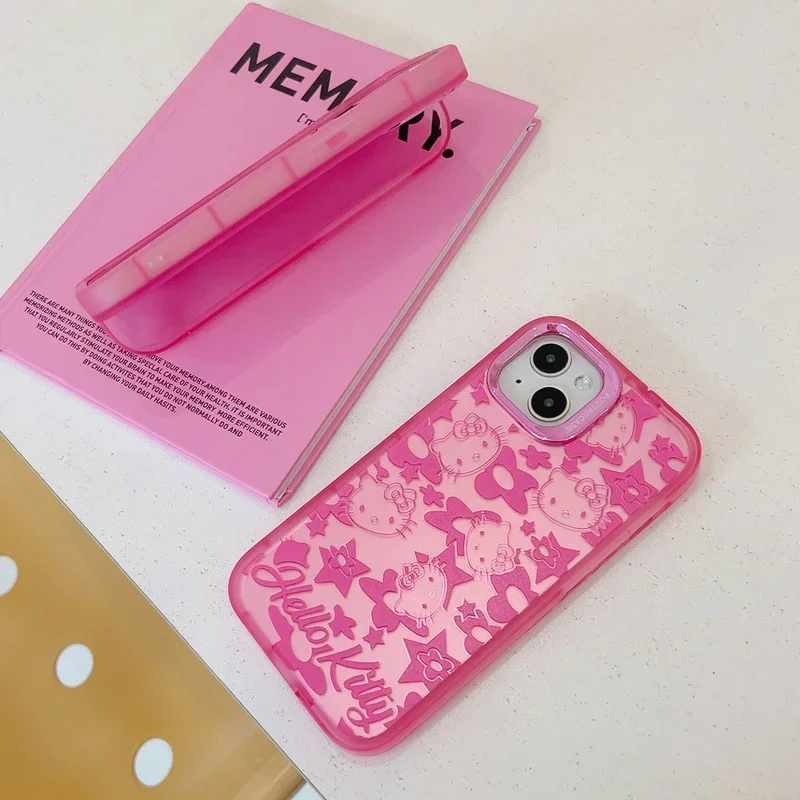 Cute Sanrio Hello Kitty Y2K Hidden bracket Phone Case For iPhone 15 Pro Max 14 13 12 11 Pro Max Shockproof IMD Hard Cover