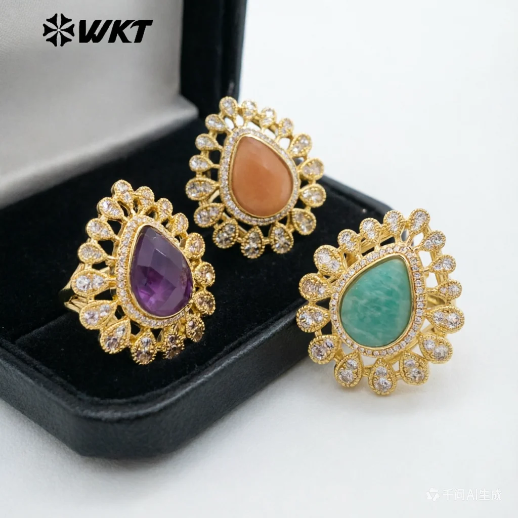 

WT-MR029 Wholesale Amazing New European Delicate Micropave Cubic Zircon Setting Drop Stone Gold Plated Women Ring