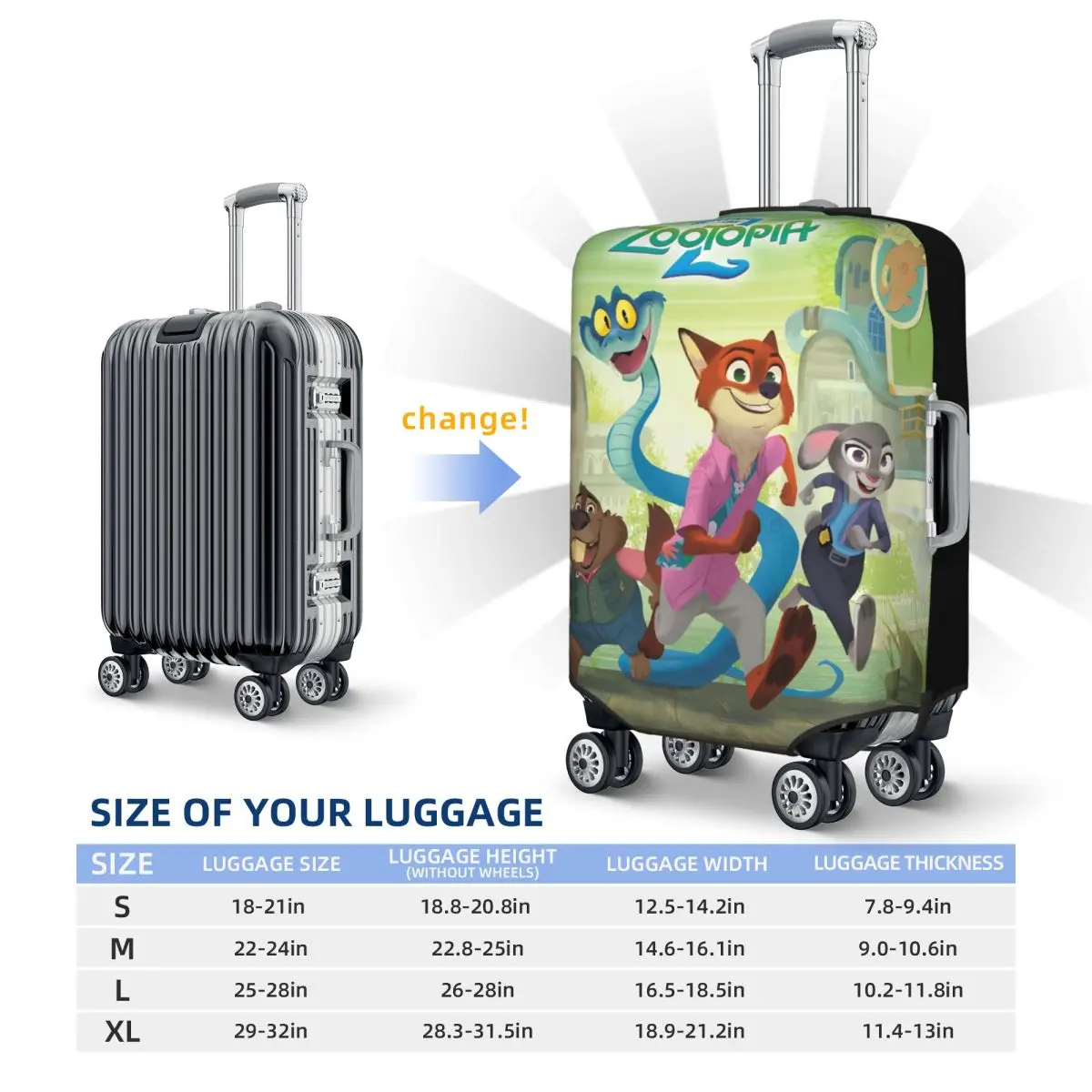 Zootopia 2 Nick Wilde Judy Hopps غطاء حقيبة رحلة سياحية عطلة تمتد حقيبة الأمتعة حامي