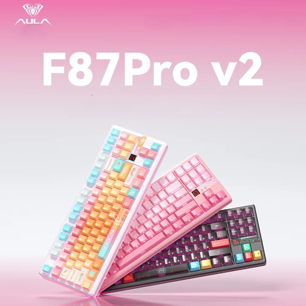 

AULA F87Pro V2 Mechanical Keyboard Wireless Tri-mode Gasket Hot-Swap RGB Screen Custom Office Gaming Keyboard PC Laptop Gift
