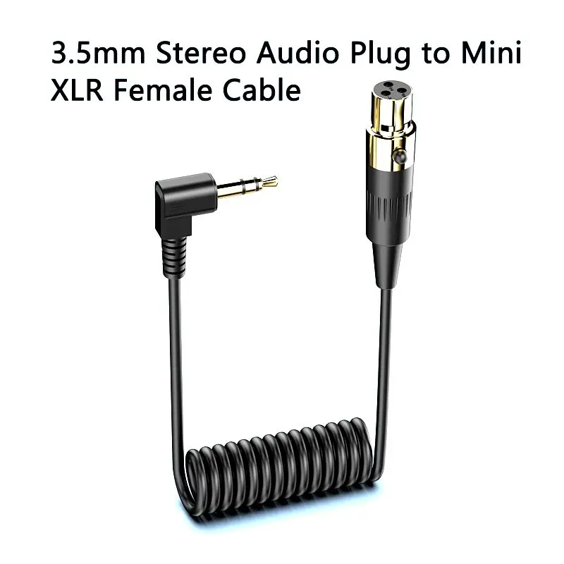 Mini XLR Female to 3.5mm Stereo TRS 90 ° Male Camera Microphone Audio Spring Telescopic Cable 0.5m