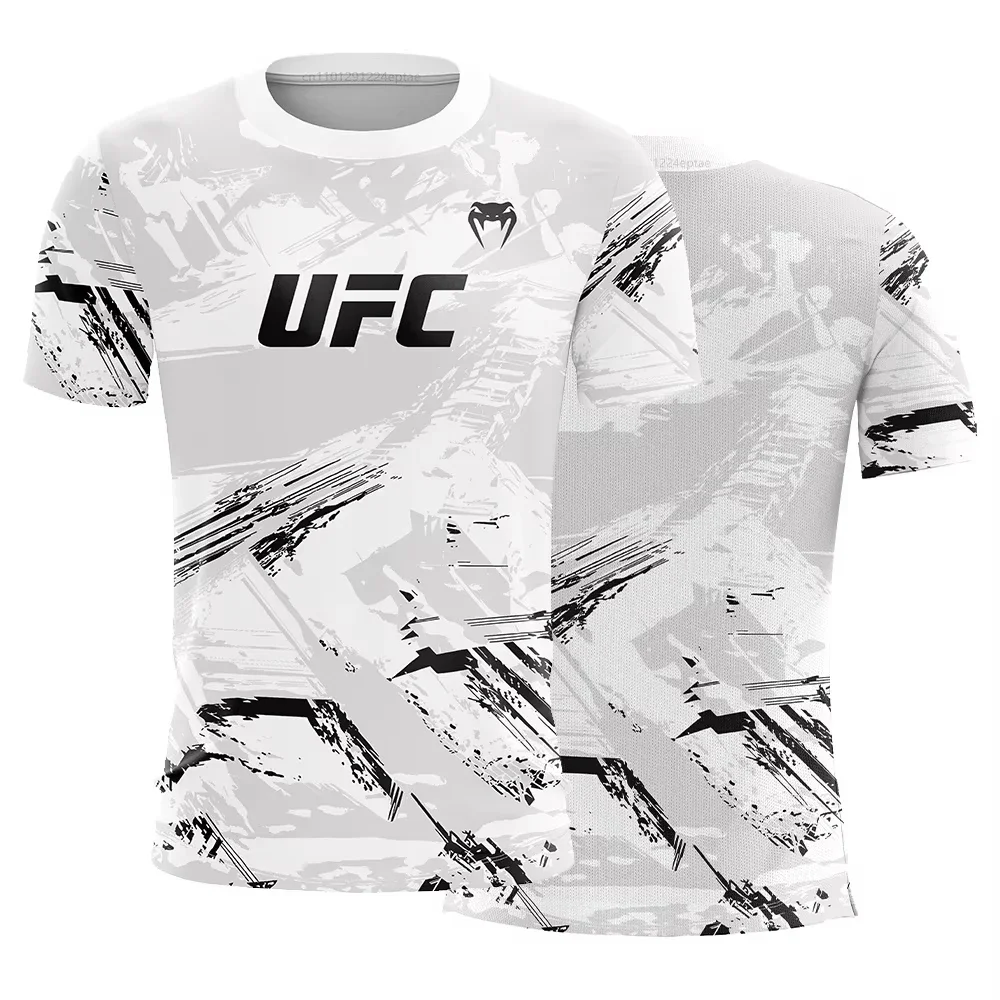 

Men's UFC fashion short-sleeved 3D printed outdoor fitness running round-neck T-shirt, MMA training sports gym sports top