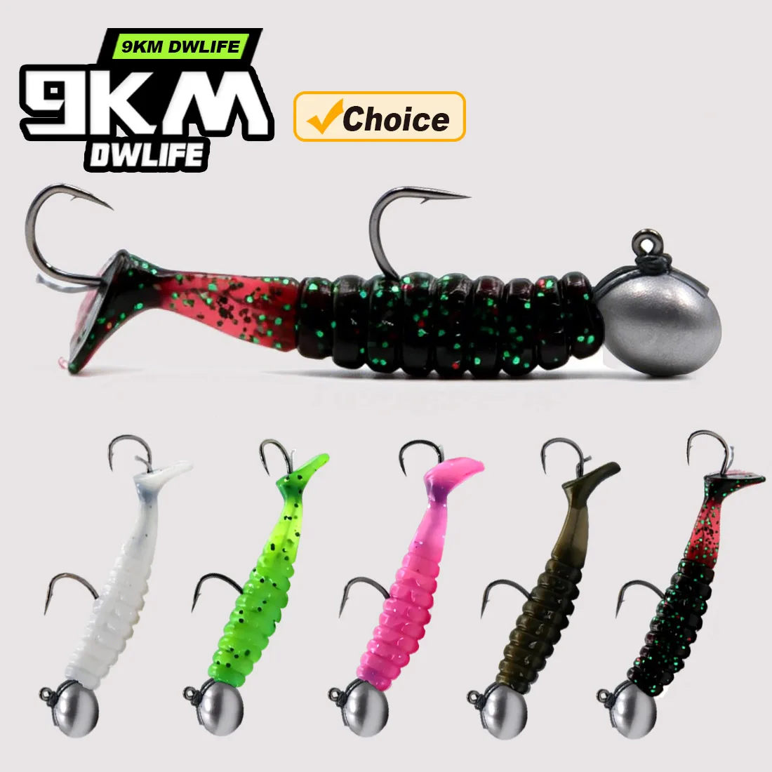 9KM 5pcs/Set Soft Fishing Lure 2.5g 3.5g 5g Fishing Paddle Tail Swim Baits Double Hooks Catfish Bait T-Tail Lures for Freshwater