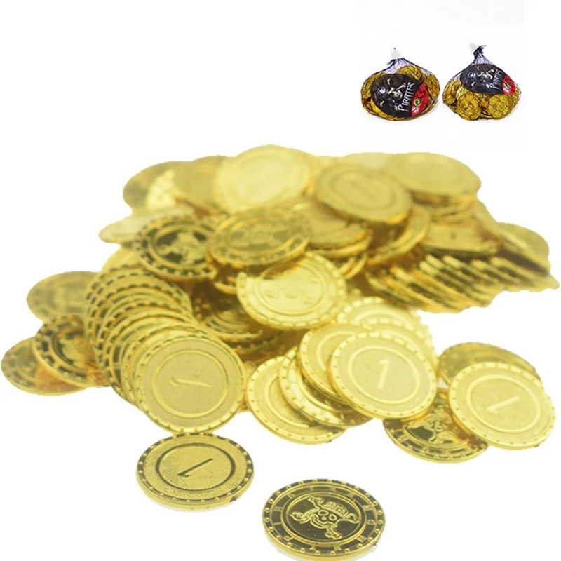 100Pcs Gold Coins Plastic Game Coins Gold Treasure Coins Halloween Party Props