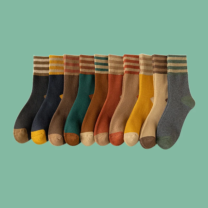 10/20 Pairs Autumn and Winter Plus Velvet Thickened Middle Tube Socks Three-Bar Japanese Warm Socks Women Fashion Terry Socks