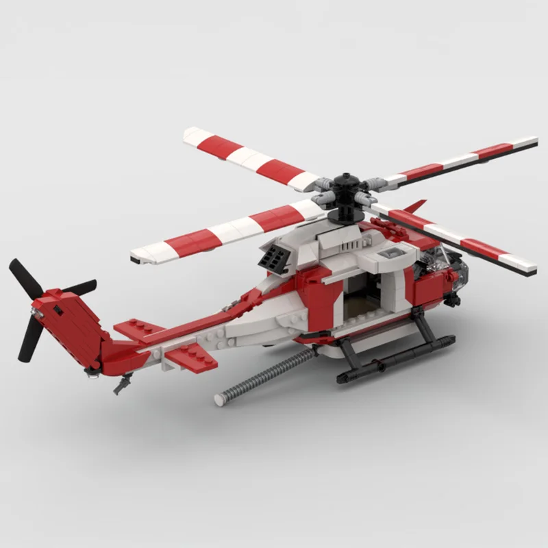 

MOC Aviation Block Model Red Rescue Helicopter with Green Ground Support Tug Tractor & Tow Bar