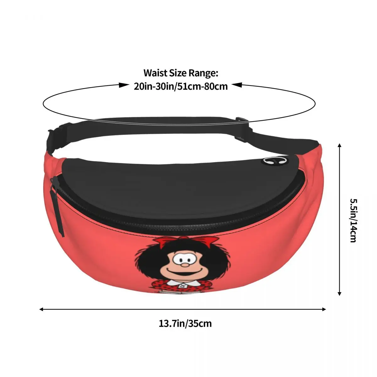 Kawaii Mafalda Fanny Pack Men Women Casual Quino Argentina Cartoon Crossbody Waist Bag for Camping Biking Phone Money Pouch