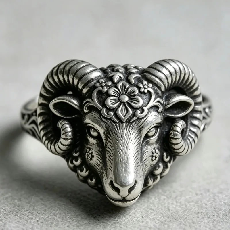 New fashion animal-shaped goat ring, engraved retro jewelry, holiday gift accessories