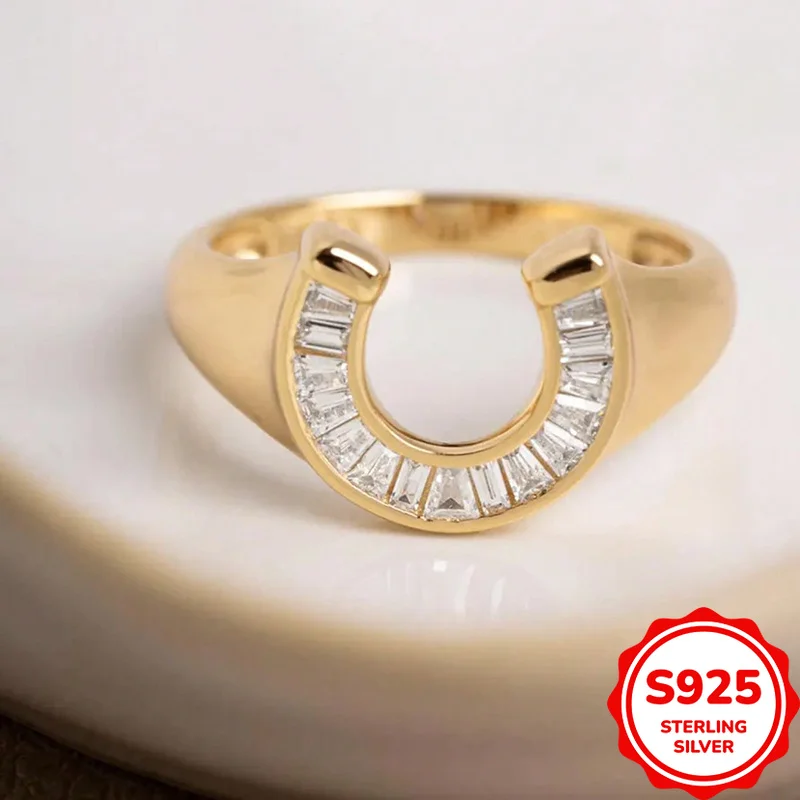 Classic and Simple Genuine S925 Silver Geometric U-shaped Yellow Ladies Commuting All-match Ring