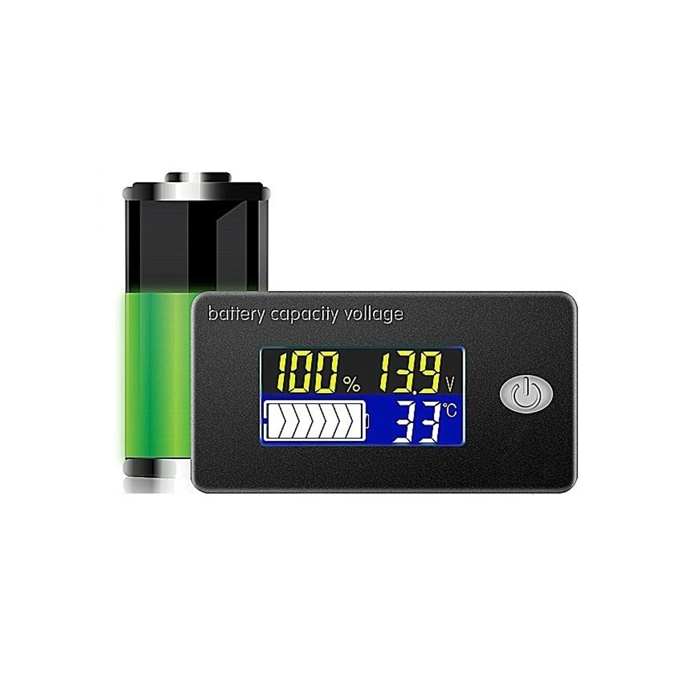 Battery Capacity Indicator 12V 24V 36V 48V 60V 72V 10-100V Adjustable Li-ion Lead Acid Battery Tester LCD Temperature Voltmeter