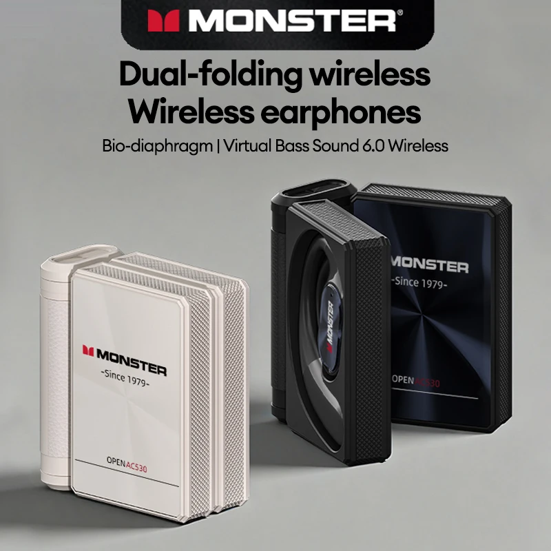 MONSTER AC530 سماعات لاسلكية مزدوجة قابلة للطي بلوتوث V6.0 توصيل العظام الأذن معلقة سماعات أذن تستخدم عند ممارسة الرياضة غير في الأذن مقاوم للماء