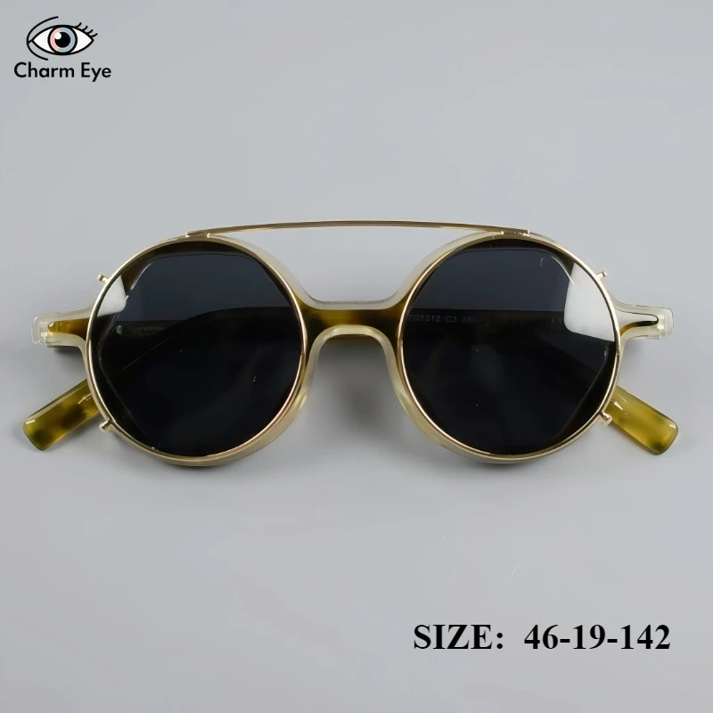 

New Women Glasses Retro Optical Polygonal Myopia Prescription Clip Sunglasses Female Personality Niche Acetate Eyeglasses Frame