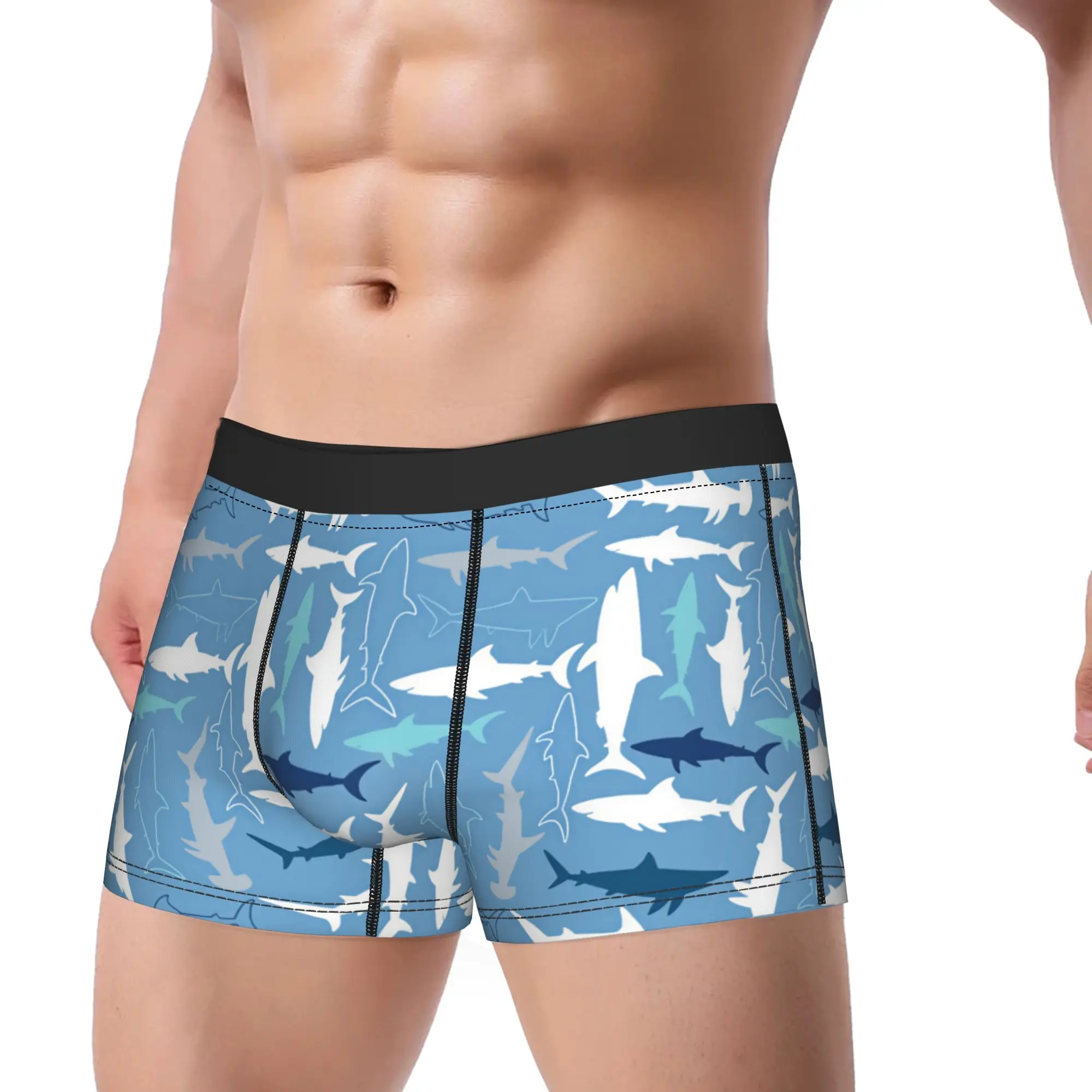 Multi Shades Shark Silhouette Boxer Shorts  Pouch Underwear Quality Print Boxer Brief Comfortable Males Panties Plus Size 2XL