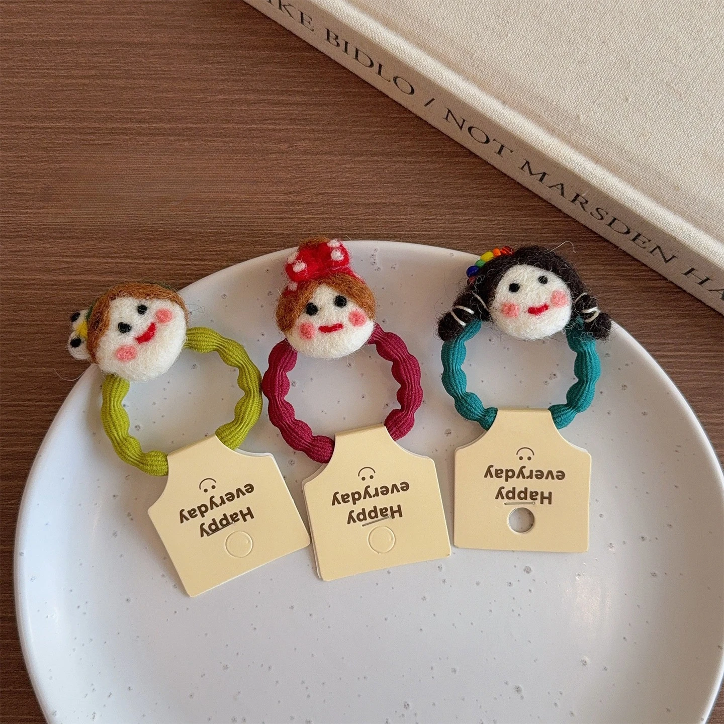 Hair Scrunchies Girls Cute Cartoon Wool Felt Doll Soft Plush High Elastic Thickened Ponytail Bun Daily School Travel Lightweight