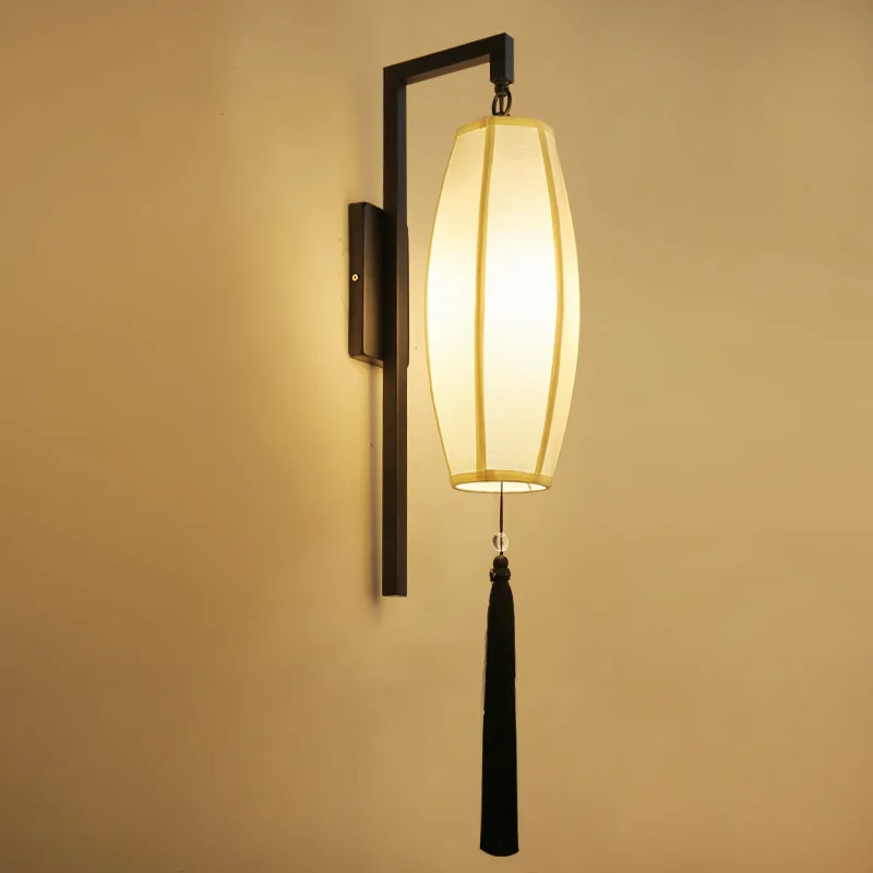 

LED Chinese Restaurant Light Retro Fabric Cloth Wall Sconce Tearoom Living Room Lamp Aisle Corridor Bedroom Bedside Lights