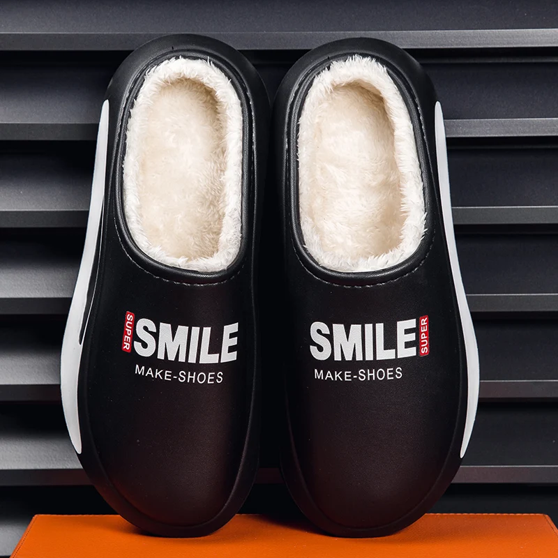 Man Slippers Winter Casual Waterproof Comfortable Round Toe Slip-on Trendy All-match  Plus Velvet Keep Warm Main Push Model