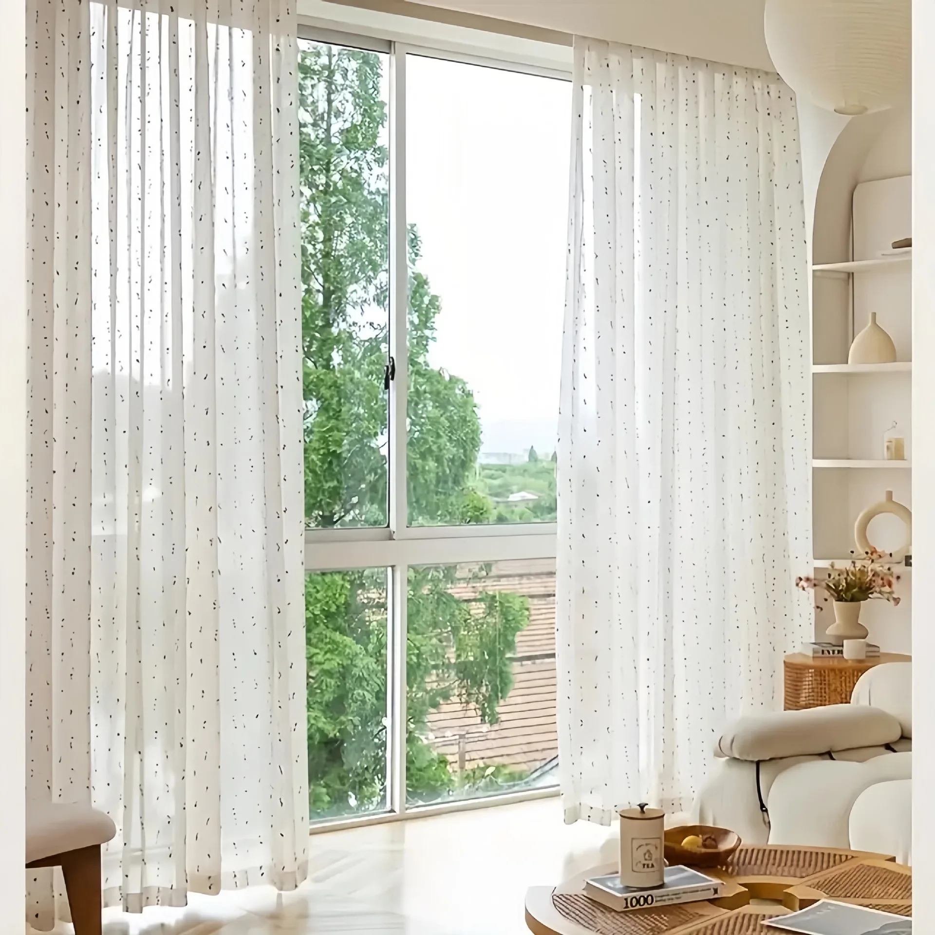 1/2 Panels Rainbow Sugar Thin Curtain Sheer Light Permeable Privacy Curtain for Balcony Bedroom Living Room Bay Window